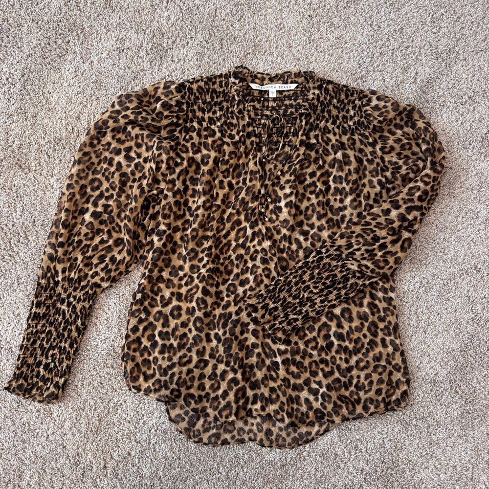 VERONICA BEARD Animal Print Jaz Leopard Print Silk Blouse EUC - Picture 2 of 9